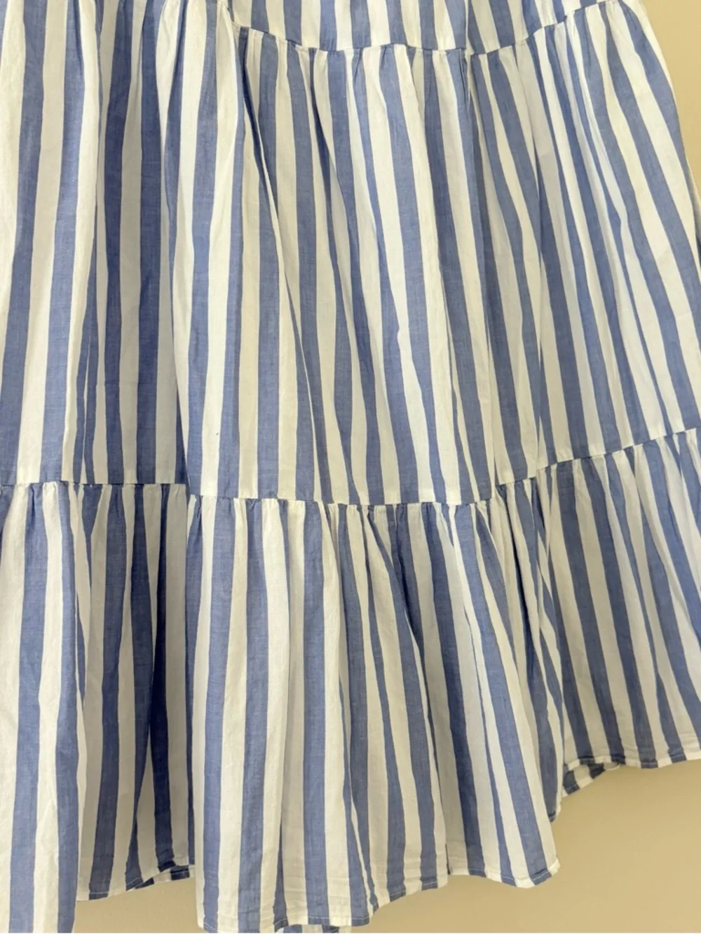 J Crew Factory Tiered midi skirt Sail Blue Stripe Pull on Cotton Preppy Size M - Picture 5 of 13